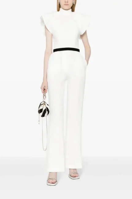 Saiid Kobeisy Capsule Exclusive Ruffled detail belted jumpsuit White (1)