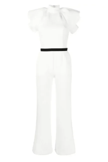 Saiid Kobeisy Capsule Exclusive Ruffled detail belted jumpsuit White (5)