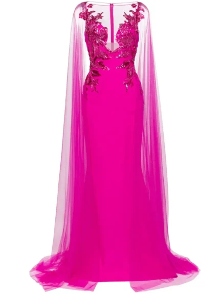 Saiid Kobeisy Crepe mermaid dress with beading and tulle long sleeves (5)