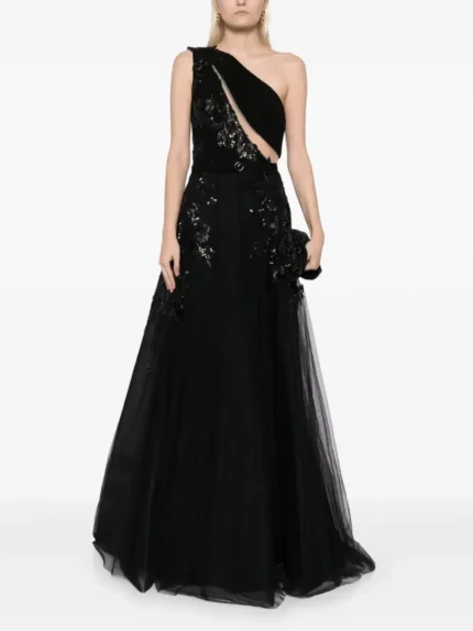 Saiid Kobeisy Ready to Wear Tulle beaded dress with floral beading Black (1)