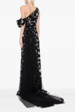 Saiid Kobeisy Tulle dress, with envelope skirt and off shoulder sleeve and tulle tail Black (3)